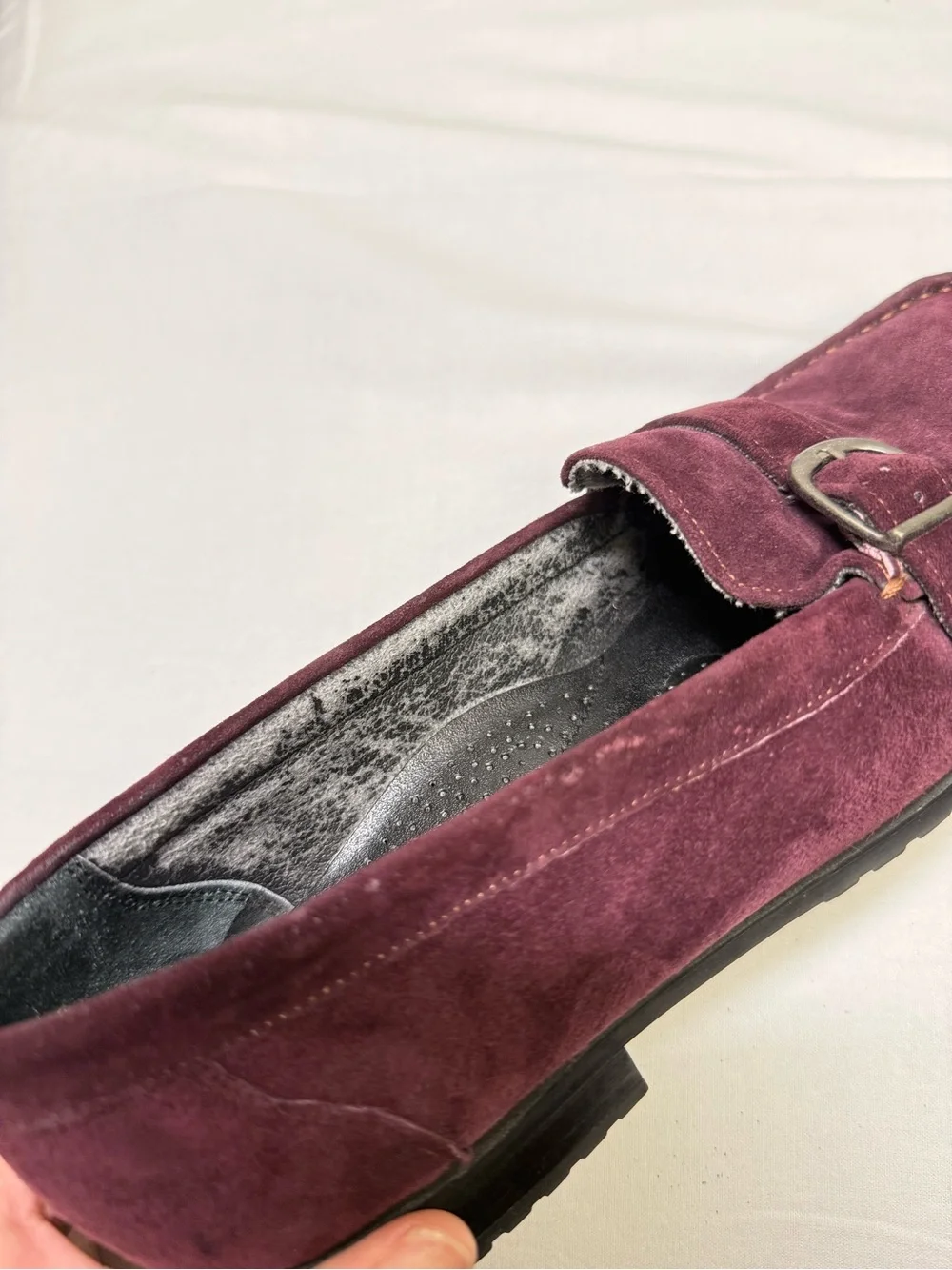 Hush Puppies Burgundy Suede Buckle Loafers Comfort Curve Slip On Shoes Sz 8.5
